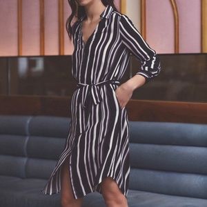 Melanie Lyne Striped Belted Midi Shirt Dress Size 6